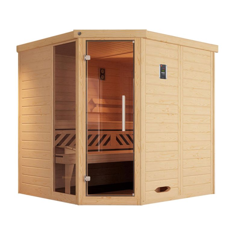 Weka  Premium Massivholz-Elementsauna Kemi Eck Größe 2 Sparset 7,5 kW Bio S