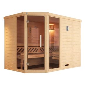Weka  Premium Massivholz-Elementsauna Kemi Eck Größe 3 Sparset 7,5 kW Bio S