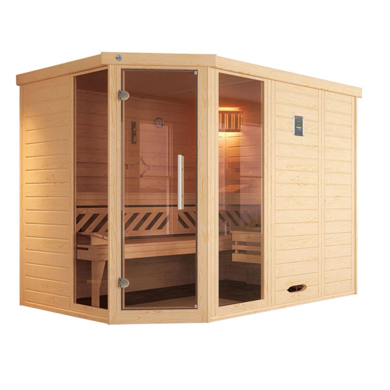 Weka  Premium Massivholz-Elementsauna Kemi Eck Größe 3 Sparset 7,5 kW Bio S