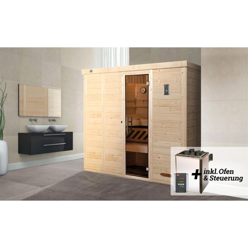 Weka  Premium Massivholz-Elementsauna Kemi Größe 4 Sparset 7,5 kW OS