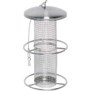 Futterspender mit Gitterröhre mit Anflugringen 14 x 14 x 26 cm Metall Silber