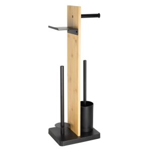 Valblue Stand- WC- Garnitur 3 in 1 Bambus/ Eisen mit Rollen-u Ersatzrollenhalter u Ablage