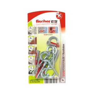 Fischer Dübel DuoPower 6 x 30 mm mit Rundhaken silber 6 Stück Fischer Dübel DuoPower 6 x 30 mm mit Rundhaken silber 6 Stück