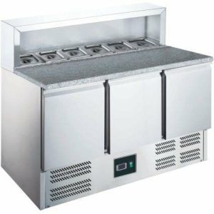 SARO Pizzatisch mit Aufsatz EPS 903 für 1/6GN-Behälter mit 3 Türen SARO Pizzatisch mit Aufsatz EPS 903 für 1/6GN-Behälter mit 3 Türen