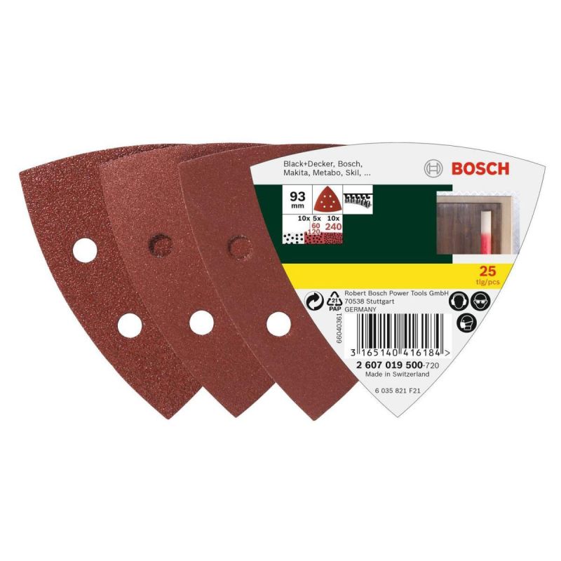 Bosch Deltaschleifblatt-Set Korund K60/120/240 9,3 cm 25 Stück
