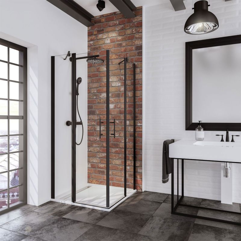 Schulte Eckeinstieg mit Drehtür BlackStyle mattschwarz BxH 90 x 192 cm