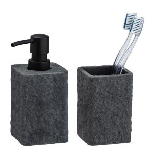 Wenko Seifenspender und Zahnputzbecher Villata Grau 2-teiliges Set Wenko Seifenspender und Zahnputzbecher Villata Grau 2-teiliges Set