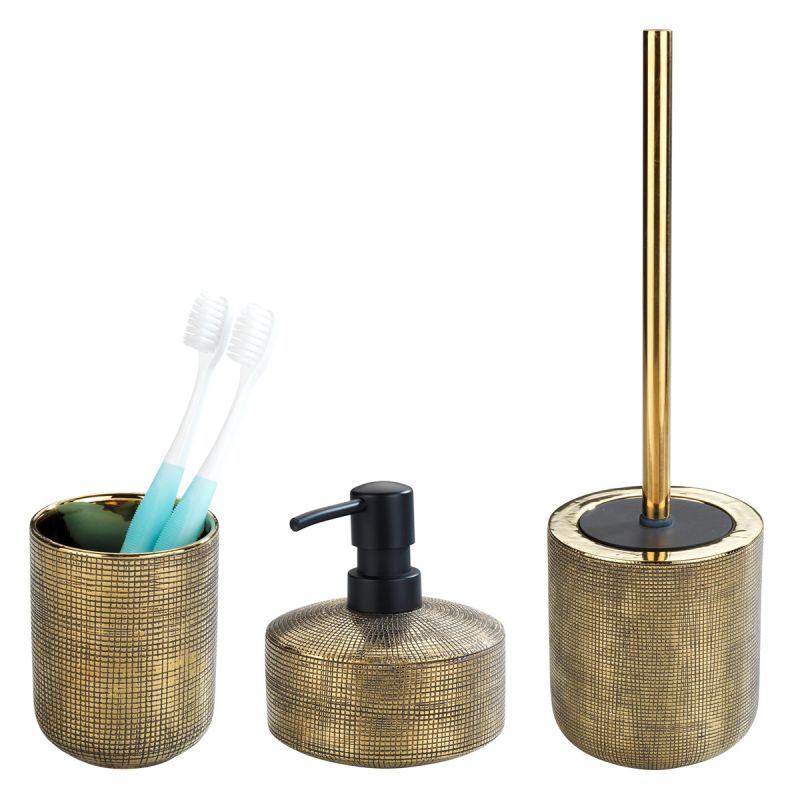 Wenko Bad-Accessoire Set Rivara 3-teilig Bad-Zubehör handbemalt