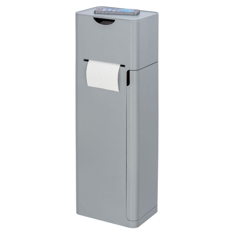 Wenko  6 in 1 Stand WC-Garnitur Imon Grau matt integrierter Toilettenpapierhalter WC-Bürstenhalter Ersatzrollenhalter Stauraumfächer und Ablage