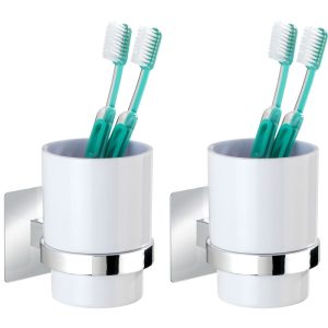 Wenko Turbo-Loc Zahnputzbecher Quadro 2er Set Befestigen ohne bohren Wenko Turbo-Loc Zahnputzbecher Quadro 2er Set Befestigen ohne bohren