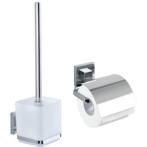 Wenko VacuumLoc WC-Set Quadro 2-teilig Edelstahl WC-Garnitur und Toilettenpapierhalter rostfrei Wenko VacuumLoc WC-Set Quadro 2-teilig Edelstahl WC-Garnitur und Toilettenpapierhalter rostfrei