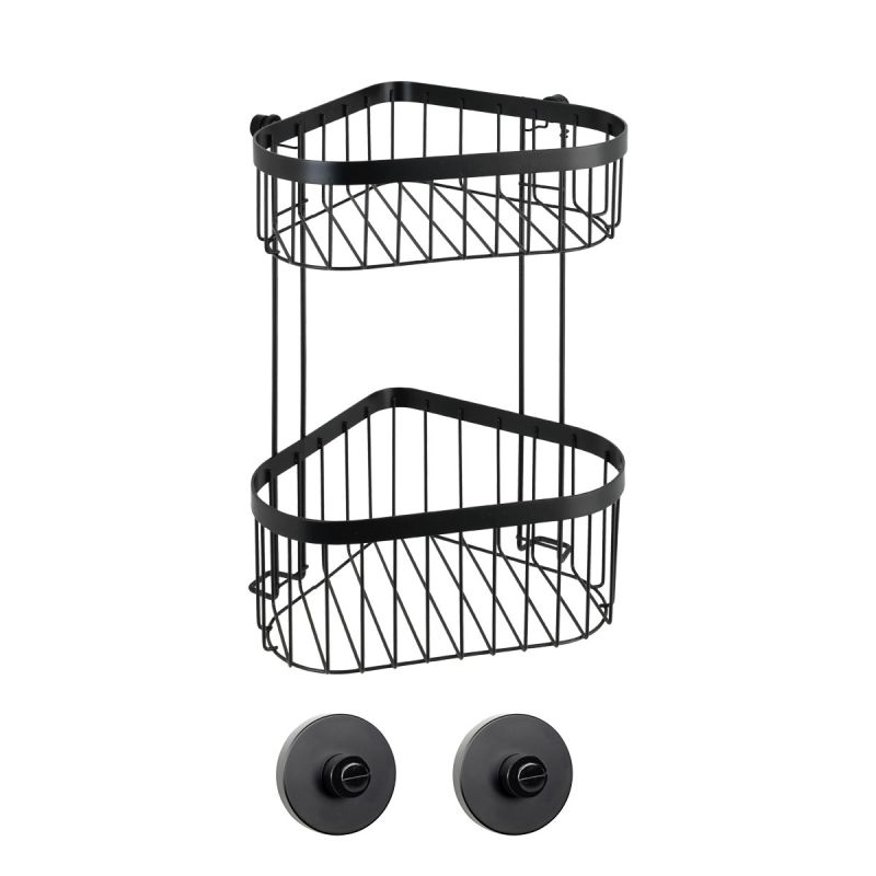 Wenko Eckregal 2 Etagen Classic Plus Black mit Vacuum-Loc Adapter Befestigen ohne bohren