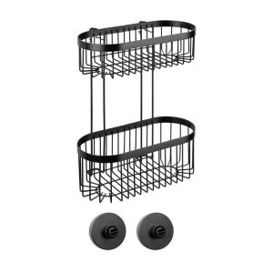 Wenko  Wandregal 2 Etagen Classic Plus Black mit Vacuum-Loc Adapter Befestigen ohne bohren
