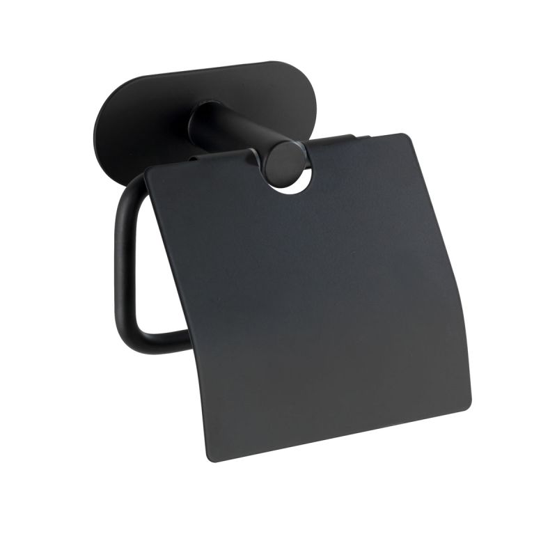 Wenko Turbo-Loc Edelstahl Toilettenpapierhalter mit Deckel Orea Black Matt WC-Rollenhalter Befestigen ohne bohren