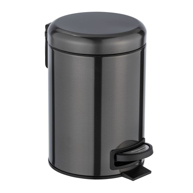Wenko Kosmetik Treteimer Leman Metallic-Schwarz 3 L Edelstahl