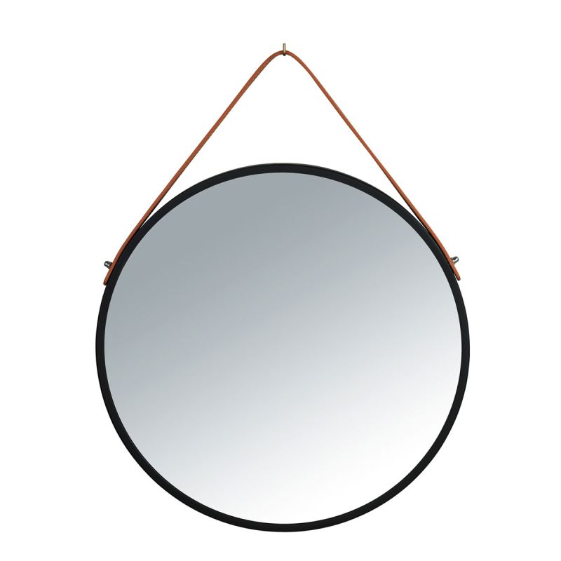 Wenko Wandspiegel Borrone rund 40 cm schwarz mit Aufhänge-Gurt