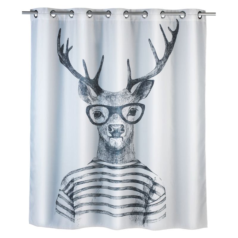 Wenko Anti-Schimmel Duschvorhang Mr Deer Flex Textil Polyester 180 x 200 cm waschbar