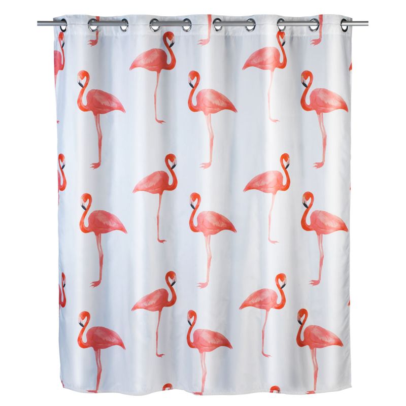 Wenko Anti-Schimmel Duschvorhang Flamingo Flex Textil Polyester 180 x 200 cm waschbar