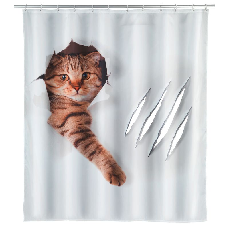 Wenko Duschvorhang Cute Cat Textil Polyester 180 x 200 cm waschbar
