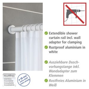 WIZ BIOTECH Teleskop-Duschstange Luz 70 – 115 cm Weiß Ausziehbare Duschvorhangstange aus rostfreiem Aluminium WIZ BIOTECH Teleskop-Duschstange Luz 70 – 115 cm Weiß Ausziehbare Duschvorhangstange aus rostfreiem Aluminium