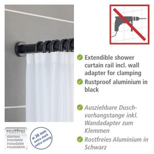 Wenko Teleskop-Duschstange Luz 70 – 115 cm Schwarz Ausziehbare Duschvorhangstange aus rostfreiem Aluminium Wenko Teleskop-Duschstange Luz 70 – 115 cm Schwarz Ausziehbare Duschvorhangstange aus rostfreiem Aluminium