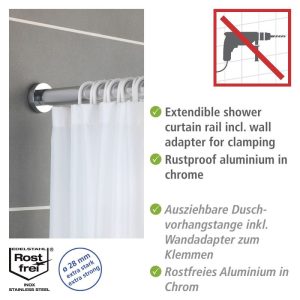 Wenko Teleskop-Duschstange Luz 110 – 185 cm Chrom Ausziehbare Duschvorhangstange aus rostfreiem Edelstahl Wenko Teleskop-Duschstange Luz 110 – 185 cm Chrom Ausziehbare Duschvorhangstange aus rostfreiem Edelstahl
