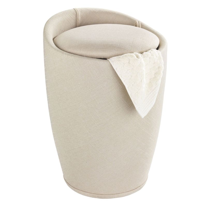 Wenko Hocker Candy Beige Leinenoptik mit Wäschesack Badhocker mit abnehmbarem Wäschesammler
