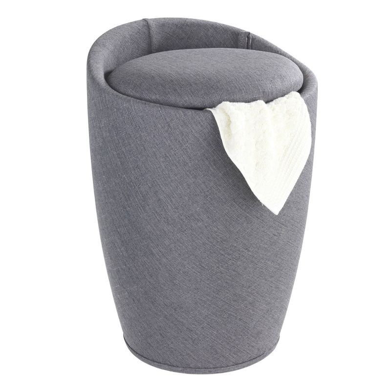 Wenko  Hocker Candy Grey Leinenoptik mit Wäschesack Badhocker mit abnehmbarem Wäschesammler