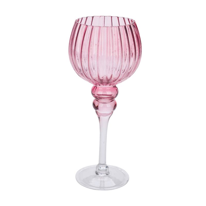 Glaskelch Durchmesser 13 x 30 cm rosa-geriffelt