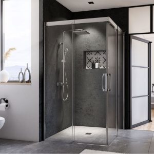 Breuer  Eckeinstieg Panorama Schiebetür 4-teilig alu chromeffekt Klarglas 1400/1400 mm