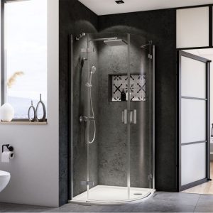 Breuer  Runddusche Panorama Drehtür 4-teilig Radius 550 Alu chromeffekt Klarglas 800/900 mm