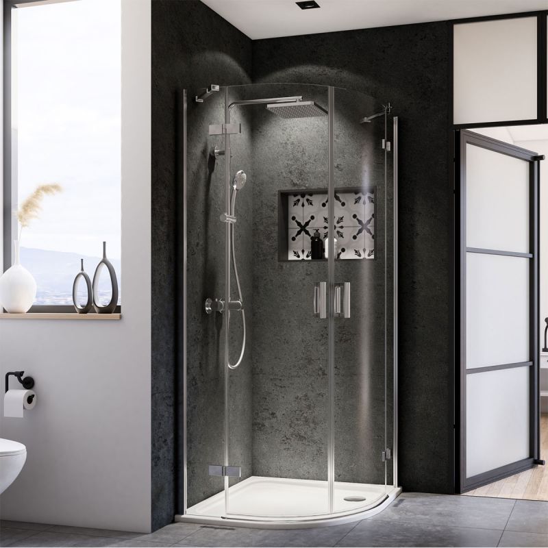 Breuer  Runddusche Panorama Drehtür 4-teilig Radius 550 Alu chromeffekt Klarglas 800/900 mm