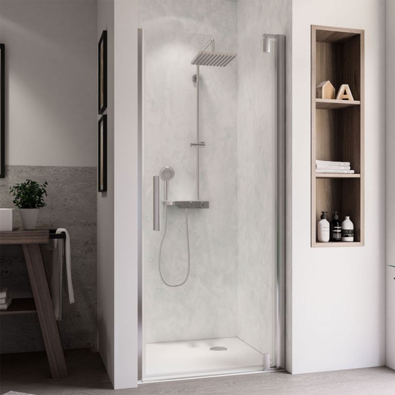 Breuer Drehtür Europa Design für Nische Anschlag rechts alu chromeffekt Klarglas 900 mm