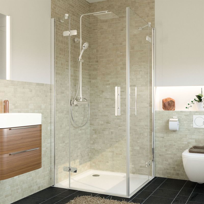 Breuer Eckeinstieg Avanta Drehtür 4-teilig alu chromeffekt Terrazzo 800/750 mm