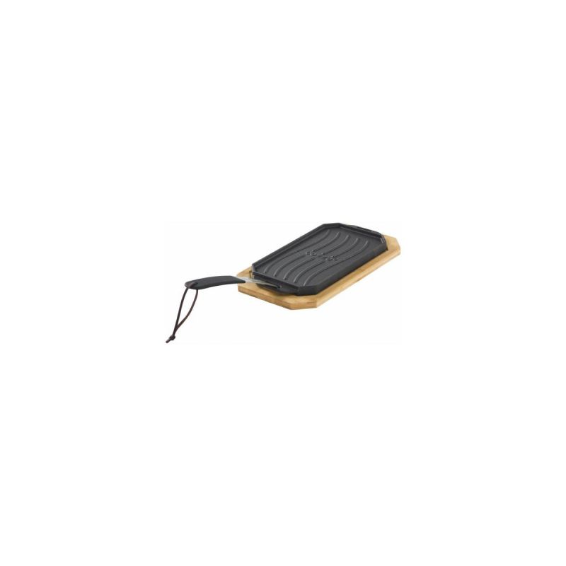 COZZE  Steakpfanne gusseiserne Pfanne mit Servierbrett 16,5 x 33 cm wendbare mit glattern/gerrilltem Boden