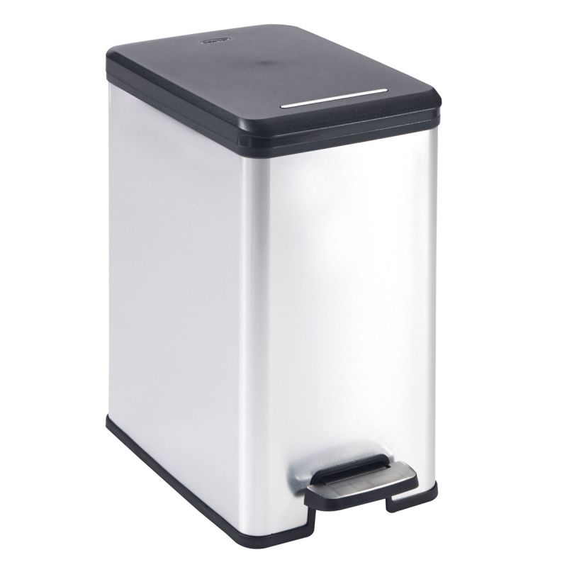 Curver  Mülleimer DECO Bin SLIM 25L mit Pedal schwarz silber metallic