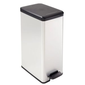 Curver Mülleimer DECO Bin SLIM 40L mit Pedal schwarz silber metallic