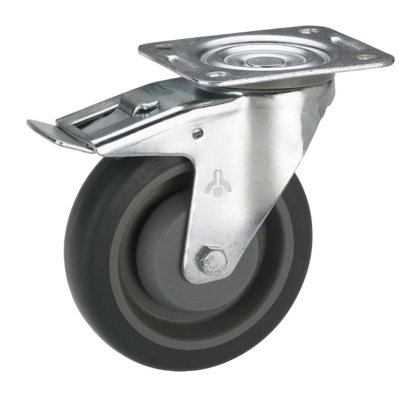 Dörner + Helmer Transportgeräte-Lenkrolle mit TPE-Lauffläche Fadenschutz und Totalfeststeller 100 x 32 mm
