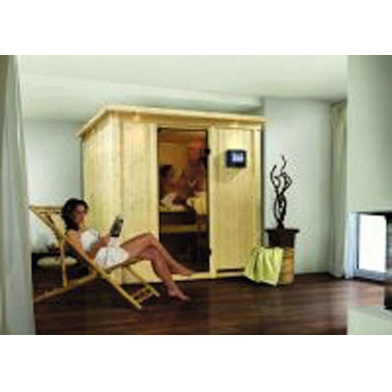 Karibu Systemsauna Daria 68 mm ohne Ofen mit Dachkranz