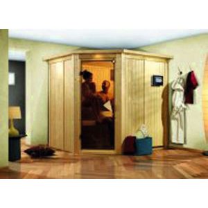 Karibu Systemsauna Lilja 68 mm ohne Ofen mit Dachkranz