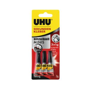 UHU Sekundenkleber blitzschnell minis flüssig 3 x 1 g UHU Sekundenkleber blitzschnell minis flüssig 3 x 1 g