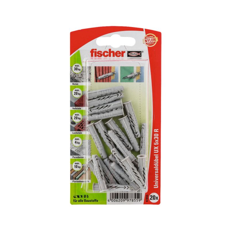Fischer Universaldübel UX 5 x 30 mm mit Rand 10 Stück