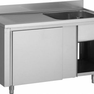 SARO Spülschrank mit Schiebetüren 1400mm, 1 Becken rechts SARO Spülschrank mit Schiebetüren 1400mm, 1 Becken rechts