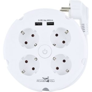 Schwaiger Steckdosenleiste 4-fach mit 2-fach USB rund weiß Schwaiger Steckdosenleiste 4-fach mit 2-fach USB rund weiß