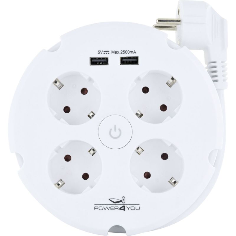 Schwaiger Steckdosenleiste 4-fach mit 2-fach USB rund weiß