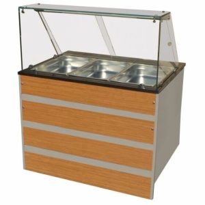 Gastronomie Bain-Marie warme Theke, Holzfront für 3x GN 1/1, 1070x800x1350 mm Gastronomie Bain-Marie warme Theke, Holzfront für 3x GN 1/1, 1070x800x1350 mm