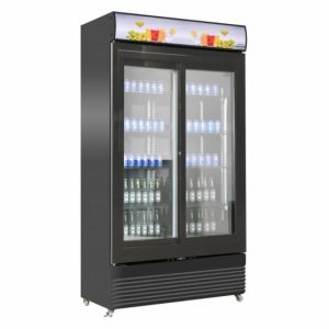 Glastür-Kühlschrank mit Schiebetüren 750L, schwarz,1120x595x2100mm Glastür-Kühlschrank mit Schiebetüren 750L, schwarz,1120x595x2100mm