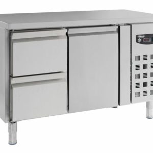 Kühltisch mit Tür und 2 Schubladen, 1360x700x850mm – GN 1/1 Kühltisch mit Tür und 2 Schubladen, 1360x700x850mm – GN 1/1