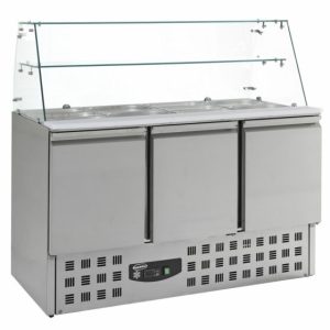 CombiSteel Saladette mit Glasaufsatz, Breite 1365mm, 3-türig CombiSteel Saladette mit Glasaufsatz, Breite 1365mm, 3-türig