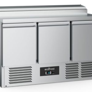 ecoFrost Saladette Pizzatisch 3 Türen für 8x 1/6 GN Behälter, Breite 1365mm ecoFrost Saladette Pizzatisch 3 Türen für 8x 1/6 GN Behälter, Breite 1365mm